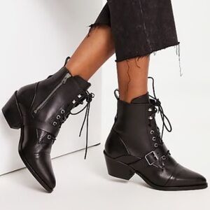 All Saints Katy Black Lace-Up Heeled Ankle Booties Size 41